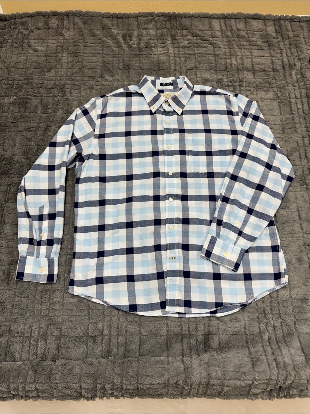 St John’s Bay Shirt Mens Large Blue White Plaid Long Sleeve Button Down
